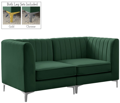 Green-S67 Alina Collection Modern | Contemporary Green Velvet Upholstered Modular Sofa with Deep Channel Tufting, 65" W x 32.5" D x 31" H, Green
