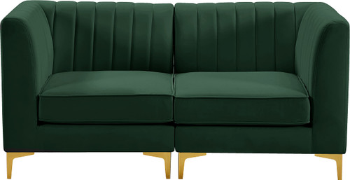 Green-S67 Alina Collection Modern | Contemporary Green Velvet Upholstered Modular Sofa with Deep Channel Tufting, 65" W x 32.5" D x 31" H, Green