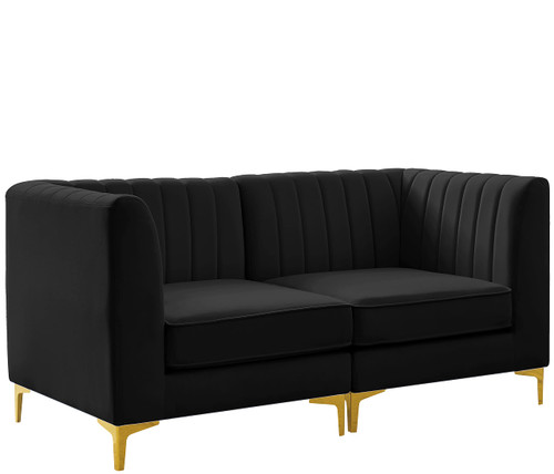 Black-S67 Alina Collection Modern | Contemporary Black Velvet Upholstered Modular Sofa with Deep Channel Tufting, 65" W x 32.5" D x 31" H, Black