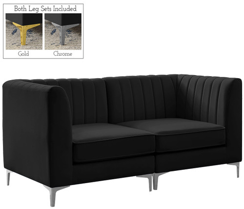 Black-S67 Alina Collection Modern | Contemporary Black Velvet Upholstered Modular Sofa with Deep Channel Tufting, 65" W x 32.5" D x 31" H, Black