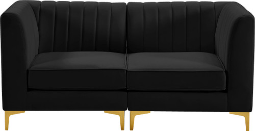 Black-S67 Alina Collection Modern | Contemporary Black Velvet Upholstered Modular Sofa with Deep Channel Tufting, 65" W x 32.5" D x 31" H, Black