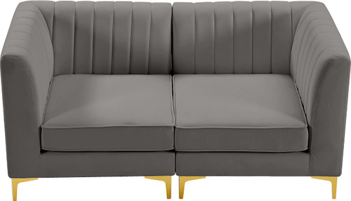 Grey-S67 Alina Collection Modern | Contemporary Grey Velvet Upholstered Modular Sofa with Deep Channel Tufting, 65" W x 32.5" D x 31" H, Grey
