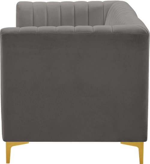 Grey-S67 Alina Collection Modern | Contemporary Grey Velvet Upholstered Modular Sofa with Deep Channel Tufting, 65" W x 32.5" D x 31" H, Grey