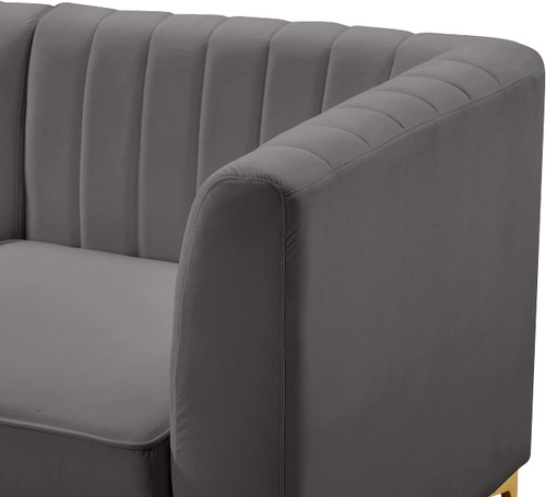 Grey-S67 Alina Collection Modern | Contemporary Grey Velvet Upholstered Modular Sofa with Deep Channel Tufting, 65" W x 32.5" D x 31" H, Grey
