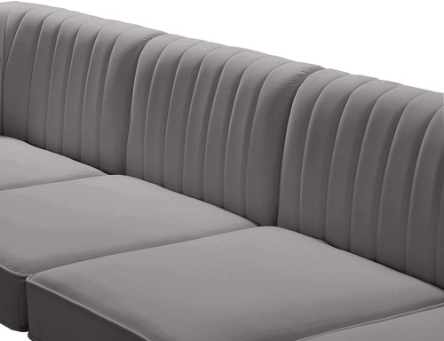 Grey-S67 Alina Collection Modern | Contemporary Grey Velvet Upholstered Modular Sofa with Deep Channel Tufting, 65" W x 32.5" D x 31" H, Grey