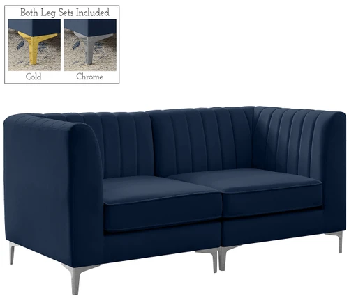 Navy-S67 Alina Collection Modern | Contemporary Navy Velvet Upholstered Modular Sofa with Deep Channel Tufting, 65" W x 32.5" D x 31" H, Navy