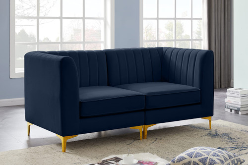 Navy-S67 Alina Collection Modern | Contemporary Navy Velvet Upholstered Modular Sofa with Deep Channel Tufting, 65" W x 32.5" D x 31" H, Navy