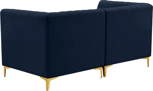 Navy-S67 Alina Collection Modern | Contemporary Navy Velvet Upholstered Modular Sofa with Deep Channel Tufting, 65" W x 32.5" D x 31" H, Navy