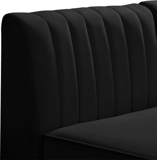 Black-S93 Alina Collection Modern | Contemporary Black Velvet Upholstered Modular Sofa with Deep Channel Tufting, 91" W x 32.5" D x 31" H, Black