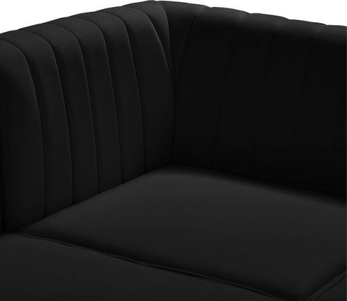 Black-S93 Alina Collection Modern | Contemporary Black Velvet Upholstered Modular Sofa with Deep Channel Tufting, 91" W x 32.5" D x 31" H, Black