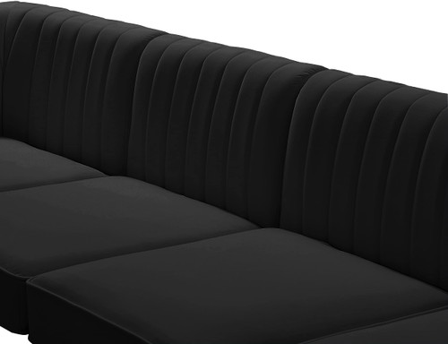 Black-S93 Alina Collection Modern | Contemporary Black Velvet Upholstered Modular Sofa with Deep Channel Tufting, 91" W x 32.5" D x 31" H, Black