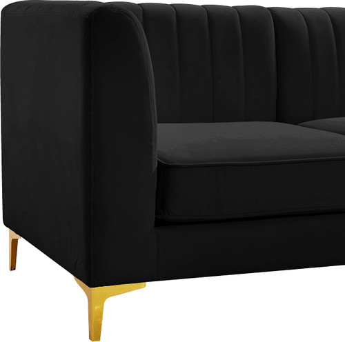 Black-S93 Alina Collection Modern | Contemporary Black Velvet Upholstered Modular Sofa with Deep Channel Tufting, 91" W x 32.5" D x 31" H, Black