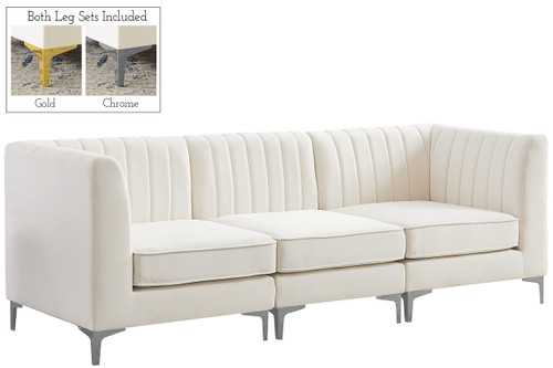 Cream-S93 Alina Collection Modern | Contemporary Cream Velvet Upholstered Modular Sofa with Deep Channel Tufting, 91" W x 32.5" D x 31" H, Cream