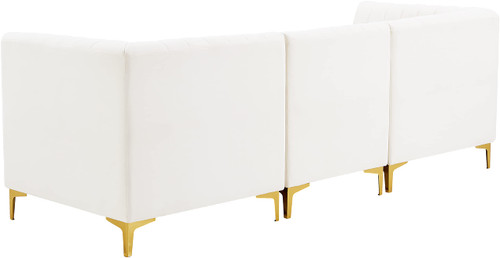 Cream-S93 Alina Collection Modern | Contemporary Cream Velvet Upholstered Modular Sofa with Deep Channel Tufting, 91" W x 32.5" D x 31" H, Cream