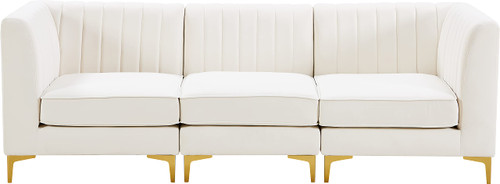 Cream-S93 Alina Collection Modern | Contemporary Cream Velvet Upholstered Modular Sofa with Deep Channel Tufting, 91" W x 32.5" D x 31" H, Cream