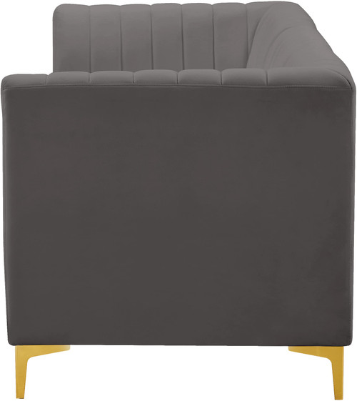 Grey-S93 Alina Collection Modern | Contemporary Grey Velvet Upholstered Modular Sofa with Deep Channel Tufting, 91" W x 32.5" D x 31" H, Grey