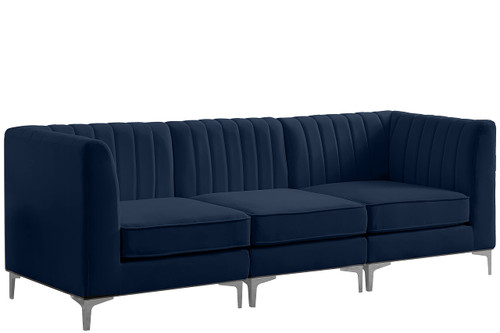 Navy-S93 Alina Collection Modern | Contemporary Navy Velvet Upholstered Modular Sofa with Deep Channel Tufting, 91" W x 32.5" D x 31" H, Navy