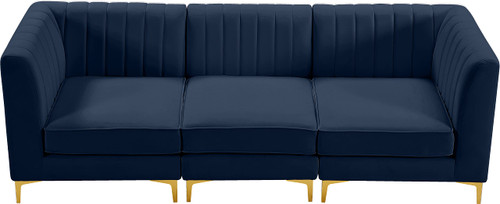 Navy-S93 Alina Collection Modern | Contemporary Navy Velvet Upholstered Modular Sofa with Deep Channel Tufting, 91" W x 32.5" D x 31" H, Navy
