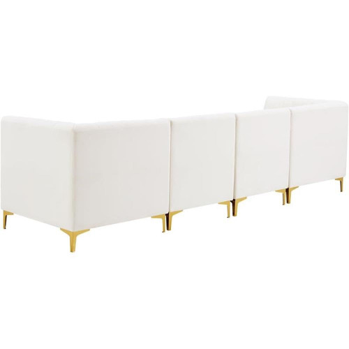 Cream-S119 Alina Collection Modern | Contemporary Cream Velvet Upholstered Modular Sofa with Deep Channel Tufting, 116.5" W x 32.5" D x 31" H, Cream