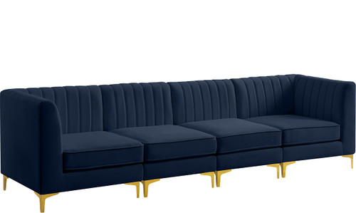 Navy-S119 Alina Collection Modern | Contemporary Navy Velvet Upholstered Modular Sofa with Deep Channel Tufting, 116.5" W x 32.5" D x 31" H, Navy