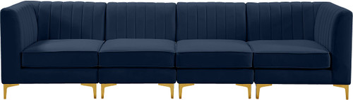 Navy-S119 Alina Collection Modern | Contemporary Navy Velvet Upholstered Modular Sofa with Deep Channel Tufting, 116.5" W x 32.5" D x 31" H, Navy