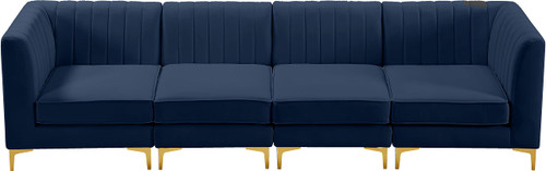 Navy-S119 Alina Collection Modern | Contemporary Navy Velvet Upholstered Modular Sofa with Deep Channel Tufting, 116.5" W x 32.5" D x 31" H, Navy