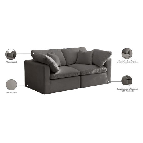 Grey-S70 Plush Collection Contemporary Down Filled Comfort Overstuffed Velvet Upholstered Modular Sofa Seating for 1 Grey