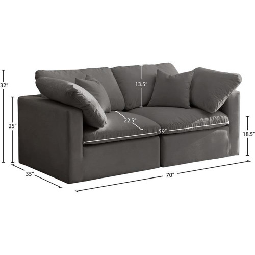 Grey-S70 Plush Collection Contemporary Down Filled Comfort Overstuffed Velvet Upholstered Modular Sofa Seating for 1 Grey