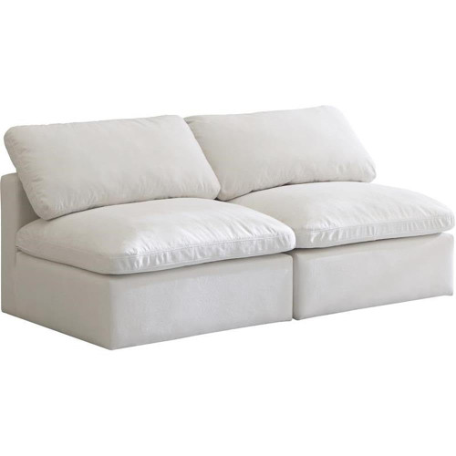 Cream-S2 Plush Collection Contemporary Down Filled Comfort Overstuffed Velvet Upholstered Modular Sofa 2-Seater Armless Cream