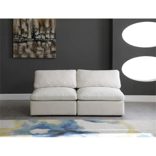 Cream-S2 Plush Collection Contemporary Down Filled Comfort Overstuffed Velvet Upholstered Modular Sofa 2-Seater Armless Cream