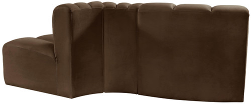 Brown-S3E Arc Collection Modern | Contemporary Modular Sofa with Soft Brown Velvet, Deep Channel Tufting, Modular Design, 77 W x 37 D x 30 H, Brown