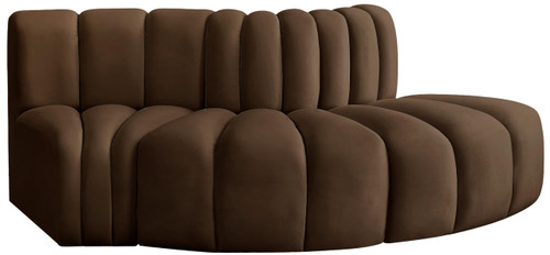 Brown-S3E Arc Collection Modern | Contemporary Modular Sofa with Soft Brown Velvet, Deep Channel Tufting, Modular Design, 77 W x 37 D x 30 H, Brown