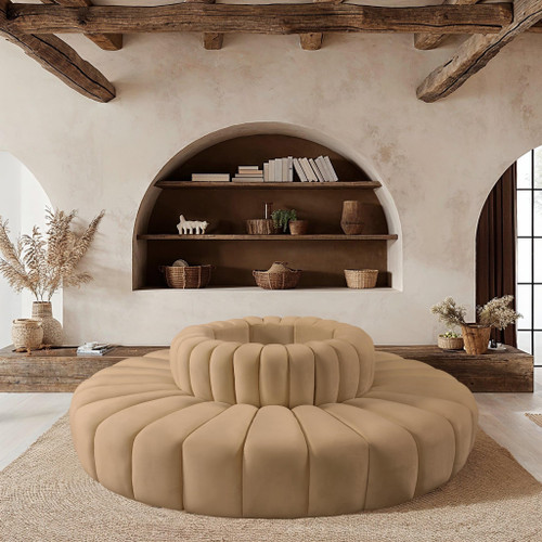 Camel-S8D Arc Collection Modern | Contemporary Modular Sofa with Soft Camel Velvet, Deep Channel Tufting, Modular Design, 90" W x 90" D x 30" H, Camel