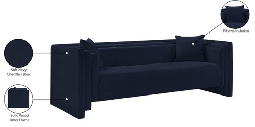 Navy-S Everett Collection Modern | Contemporary Sofa with Soft Navy Chenille Fabric, Solid Wood Inner Frame, Pillows Included, 88.5" W x 34" D x 29" H, Navy