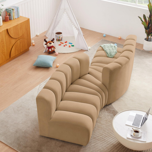 Camel-S4A Arc Collection Modern | Contemporary Modular Sofa with Soft Camel Velvet, Deep Channel Tufting, Modular Design, 108" W x 47" D x 30" H, Camel