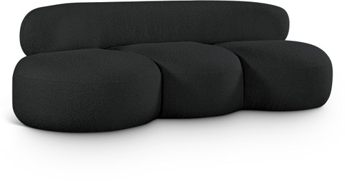 Black-S Venti Collection Art Deco Sofa with Rich Black Boucle Fabric, Curved Shape, 88.5" W x 36" D x 27.5" H, Black