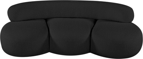 Black-S Venti Collection Art Deco Sofa with Rich Black Boucle Fabric, Curved Shape, 88.5" W x 36" D x 27.5" H, Black