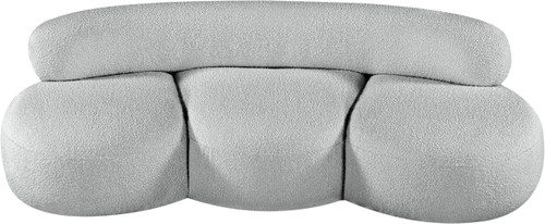 Grey-S Venti Collection Art Deco Sofa with Rich Grey Boucle Fabric, Salt & Pepper Colored Fabric, Curved Shape, 88.5" W x 36" D x 27.5" H, Grey