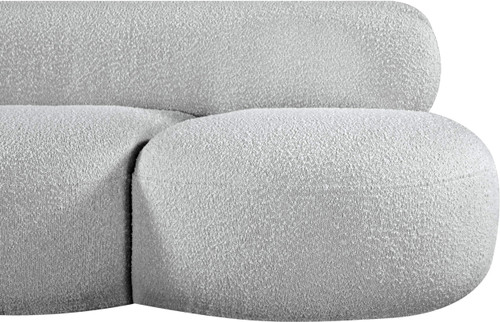 Grey-S Venti Collection Art Deco Sofa with Rich Grey Boucle Fabric, Salt & Pepper Colored Fabric, Curved Shape, 88.5" W x 36" D x 27.5" H, Grey