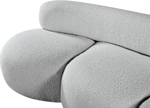 Grey-S Venti Collection Art Deco Sofa with Rich Grey Boucle Fabric, Salt & Pepper Colored Fabric, Curved Shape, 88.5" W x 36" D x 27.5" H, Grey