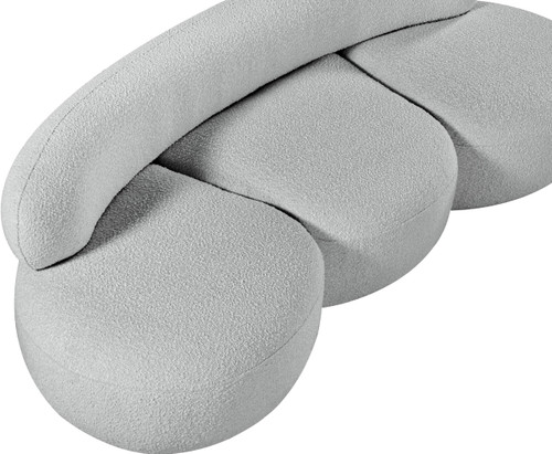 Grey-S Venti Collection Art Deco Sofa with Rich Grey Boucle Fabric, Salt & Pepper Colored Fabric, Curved Shape, 88.5" W x 36" D x 27.5" H, Grey