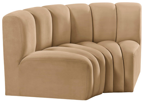 Camel-S2B Arc Collection Modern | Contemporary Modular Sofa with Soft Camel Velvet, Deep Channel Tufting, Modular Design, 60" W x 33" D x 30" H, Camel
