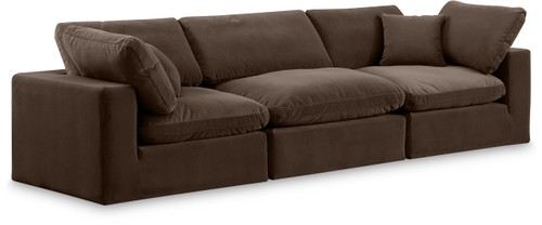 Brown-S119 Comfy Collection Modern | Contemporary Upholstered Modular Sofa with Soft Brown Velvet, Down Feather Cushions, 119" W x 40" D x 34.5" H, Brown
