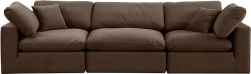 Brown-S119 Comfy Collection Modern | Contemporary Upholstered Modular Sofa with Soft Brown Velvet, Down Feather Cushions, 119" W x 40" D x 34.5" H, Brown