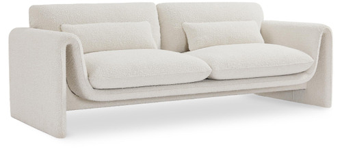 Cream-S Stylus Collection Modern | Contemporary Boucle Fabric Upholstered Sofa with Rich Cream Boucle Fabric, Curved Arms, 86" W x 38" D x 31" H, Cream