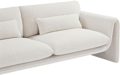 Cream-S Stylus Collection Modern | Contemporary Boucle Fabric Upholstered Sofa with Rich Cream Boucle Fabric, Curved Arms, 86" W x 38" D x 31" H, Cream