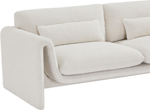 Cream-S Stylus Collection Modern | Contemporary Boucle Fabric Upholstered Sofa with Rich Cream Boucle Fabric, Curved Arms, 86" W x 38" D x 31" H, Cream