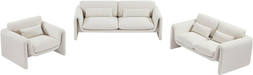 Cream-S Stylus Collection Modern | Contemporary Boucle Fabric Upholstered Sofa with Rich Cream Boucle Fabric, Curved Arms, 86" W x 38" D x 31" H, Cream