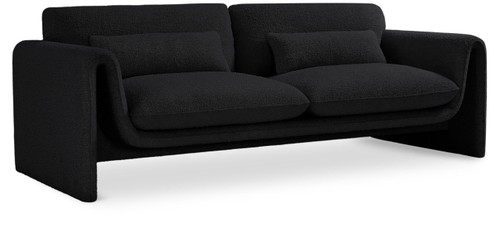Black-S Stylus Collection Modern | Contemporary Boucle Fabric Upholstered Sofa with Rich Black Boucle Fabric, Curved Arms, 86" W x 38" D x 31" H, Black