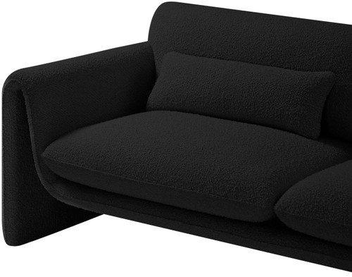 Black-S Stylus Collection Modern | Contemporary Boucle Fabric Upholstered Sofa with Rich Black Boucle Fabric, Curved Arms, 86" W x 38" D x 31" H, Black